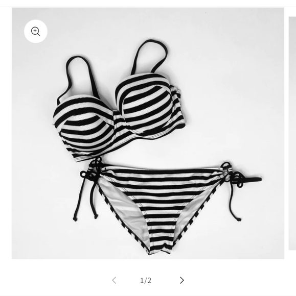Xhilaration Black & White striped 2 piece Bathing Suit - Picture 1 of 13